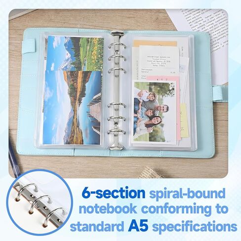 12PCS A5 Binder Pockets No Zipper, A5 Size 6 Holes Binder Inserts Budget Cash Envelopes Clear Binders Folders Document Filing Bags Money Organizer Bags for Saving Challenge in Kuwait