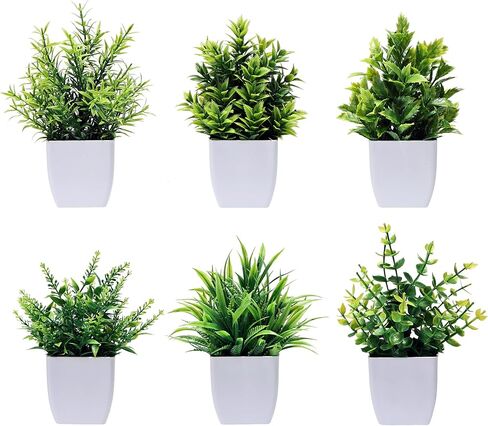 6 Pack Mini Artificial Plants, Set of Potted Fake Plants for Home Office Desk Decor, Small Realistic Miniature Bonsai for Bathroom and Shelf Display in Kuwait