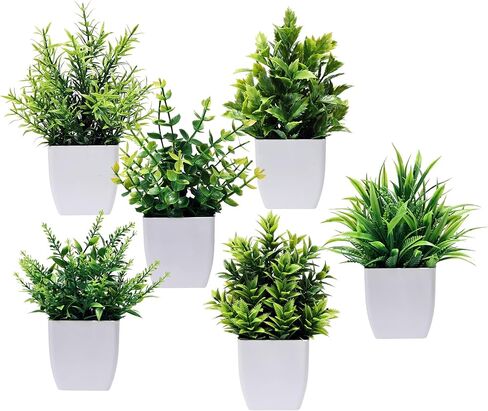 6 Pack Mini Artificial Plants, Set of Potted Fake Plants for Home Office Desk Decor, Small Realistic Miniature Bonsai for Bathroom and Shelf Display in Kuwait