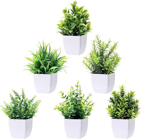 6 Pack Mini Artificial Plants, Set of Potted Fake Plants for Home Office Desk Decor, Small Realistic Miniature Bonsai for Bathroom and Shelf Display in Kuwait