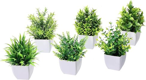 6 Pack Mini Artificial Plants, Set of Potted Fake Plants for Home Office Desk Decor, Small Realistic Miniature Bonsai for Bathroom and Shelf Display in Kuwait