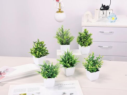 6 Pack Mini Artificial Plants, Set of Potted Fake Plants for Home Office Desk Decor, Small Realistic Miniature Bonsai for Bathroom and Shelf Display in Kuwait