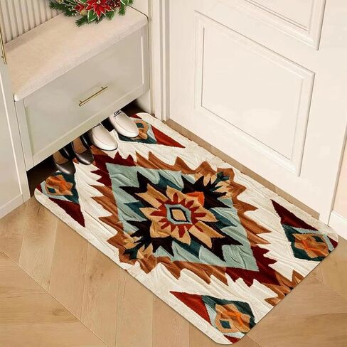 Rustic Navajo Kitchen Rugs Set of 2, Aztec Geometric Cotton Blend Linen Non Slip Kitchen Floor Mats for Home Office Bedroom Bathroom Laundry, Southwestern Gift, 17" x 29 + 17" x 47" in Saudi Arabia