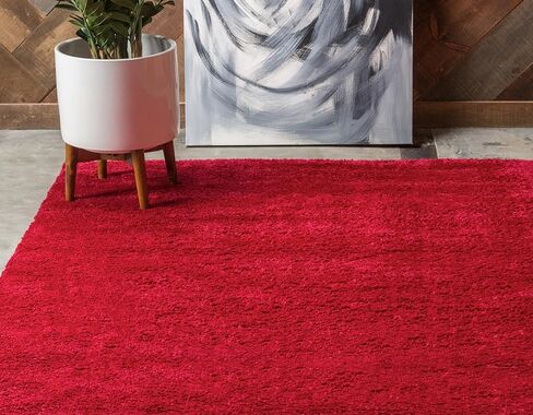 Rugs.com Solid Frieze Collection Rug – 3x5 Red Shag Rug Perfect for Entryways, Kitchens, Breakfast Nooks, Accent Pieces in Saudi Arabia