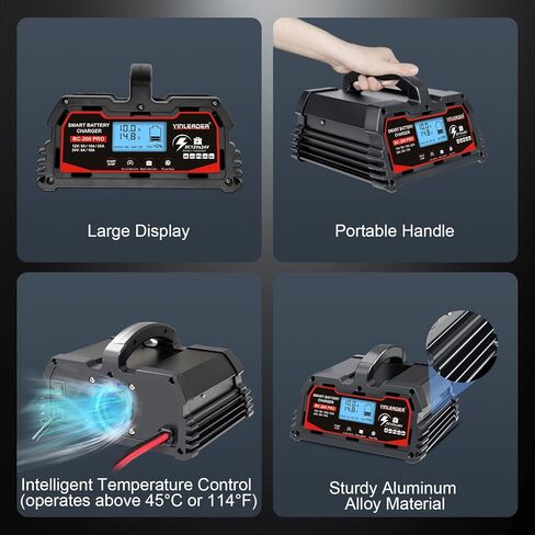 شاحن بطارية 20 أمبير، شاحن بطارية ذكي من حمض الرصاص 12 فولت/24 فولت، شاحن 12 فولت LiFePO4 لبطارية السيارة، جهاز صيانة تلقائي للبطارية للسيارة والدراجة النارية وجزازة العشب وبطاريات حمض الرصاص للقوارب البحرية in Kuwait