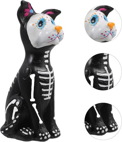 تمثال كلب موسانر يوم الموتى، تمثال كلب الهالوين، جماجم السكر، تمثال حيوان من الراتنج، منحوتة هيكل عظمي لتزيين مكتب المنزل في الهالوين in Kuwait