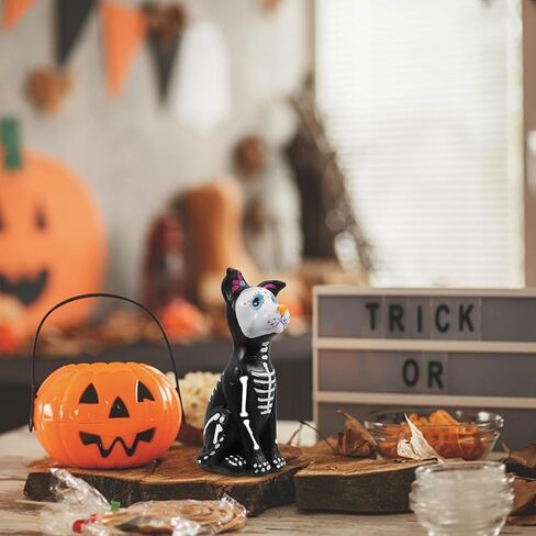 تمثال كلب موسانر يوم الموتى، تمثال كلب الهالوين، جماجم السكر، تمثال حيوان من الراتنج، منحوتة هيكل عظمي لتزيين مكتب المنزل في الهالوين in Kuwait