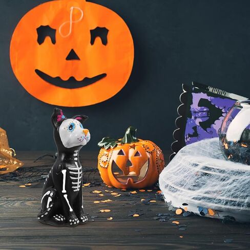 تمثال كلب موسانر يوم الموتى، تمثال كلب الهالوين، جماجم السكر، تمثال حيوان من الراتنج، منحوتة هيكل عظمي لتزيين مكتب المنزل في الهالوين in Kuwait