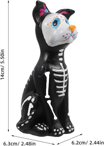 تمثال كلب موسانر يوم الموتى، تمثال كلب الهالوين، جماجم السكر، تمثال حيوان من الراتنج، منحوتة هيكل عظمي لتزيين مكتب المنزل في الهالوين in Kuwait