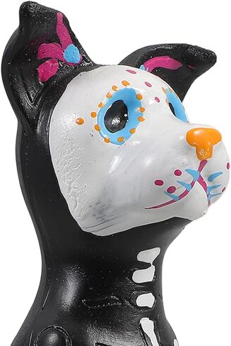 تمثال كلب موسانر يوم الموتى، تمثال كلب الهالوين، جماجم السكر، تمثال حيوان من الراتنج، منحوتة هيكل عظمي لتزيين مكتب المنزل في الهالوين in Kuwait