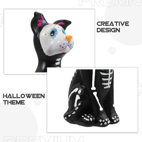 تمثال كلب موسانر يوم الموتى، تمثال كلب الهالوين، جماجم السكر، تمثال حيوان من الراتنج، منحوتة هيكل عظمي لتزيين مكتب المنزل في الهالوين in Kuwait