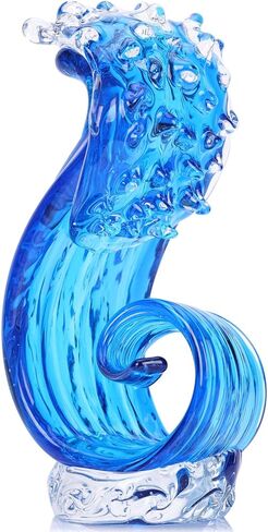 Blue Hand Blown Glass Ocean Wave Statue,Fused Sea Glass Art Decor,Abstract Wave Sculpture Ornament,Coastal Nautical Themed,Beach House Decor,Coffee Table,TV Stand,Bookshelf,Entryway,Office,Counter in Saudi Arabia