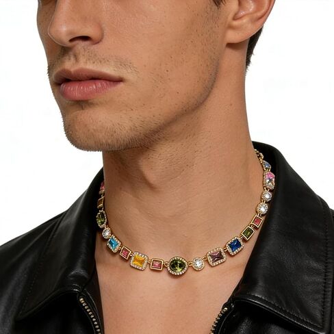 قلادة التنس للرجال والنساء، قلادة ألماس ملونة مع زركونيا مكعب، قلادة سلسلة عتيقة، قلادات كريستالية، قلادات ملونة مجوهرات لعيد الميلاد، عيد الميلاد، الذكرى السنوية، عيد الحب وعيد الأب الزفاف in Kuwait