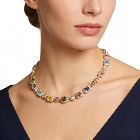 قلادة التنس للرجال والنساء، قلادة ألماس ملونة مع زركونيا مكعب، قلادة سلسلة عتيقة، قلادات كريستالية، قلادات ملونة مجوهرات لعيد الميلاد، عيد الميلاد، الذكرى السنوية، عيد الحب وعيد الأب الزفاف in Kuwait