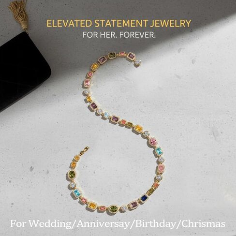 قلادة التنس للرجال والنساء، قلادة ألماس ملونة مع زركونيا مكعب، قلادة سلسلة عتيقة، قلادات كريستالية، قلادات ملونة مجوهرات لعيد الميلاد، عيد الميلاد، الذكرى السنوية، عيد الحب وعيد الأب الزفاف in Kuwait