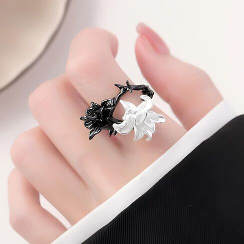 Mandala Ring for Women Adjustable Black and White Flower Rings in Kuwait