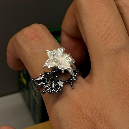 Mandala Ring for Women Adjustable Black and White Flower Rings in Kuwait