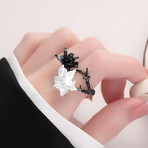 Mandala Ring for Women Adjustable Black and White Flower Rings in Kuwait