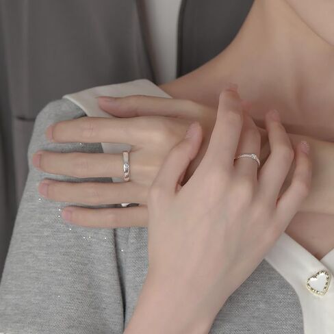 Sdouefos 925 Sterling Silver Couple Rings Set Prince and Rose Couple Finger Rings Set Adjustable Finger Rings Love Token Open Rings for Girlfriend and Boyfriend Valentine's Day Gift Jewelry in Saudi Arabia