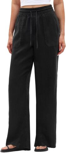 SEMARO Wide Leg Palazzo Pants for Women Casual Drawstring Flowy Beach Linen Trousers with Pockets VacationV in Kuwait