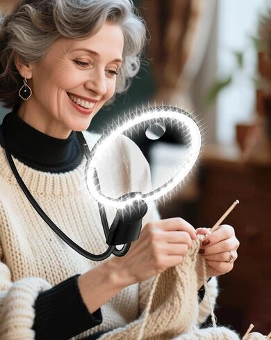 عدسة مكبرة بدون استخدام اليدين مع ضوء، عدسة مكبرة للرقبة مضاءة 5X 15X للحرف اليدوية المتقاطعة وتطريز التطريز وقراءة التطريز، نظارات مكبرة للعمل الوثيق، وكبار السن ضعاف الرؤية in Kuwait