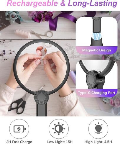 عدسة مكبرة بدون استخدام اليدين مع ضوء، عدسة مكبرة للرقبة مضاءة 5X 15X للحرف اليدوية المتقاطعة وتطريز التطريز وقراءة التطريز، نظارات مكبرة للعمل الوثيق، وكبار السن ضعاف الرؤية in Kuwait