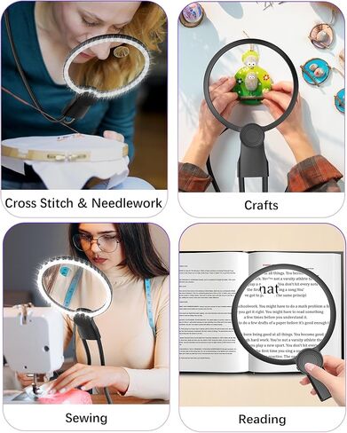 عدسة مكبرة بدون استخدام اليدين مع ضوء، عدسة مكبرة للرقبة مضاءة 5X 15X للحرف اليدوية المتقاطعة وتطريز التطريز وقراءة التطريز، نظارات مكبرة للعمل الوثيق، وكبار السن ضعاف الرؤية in Kuwait