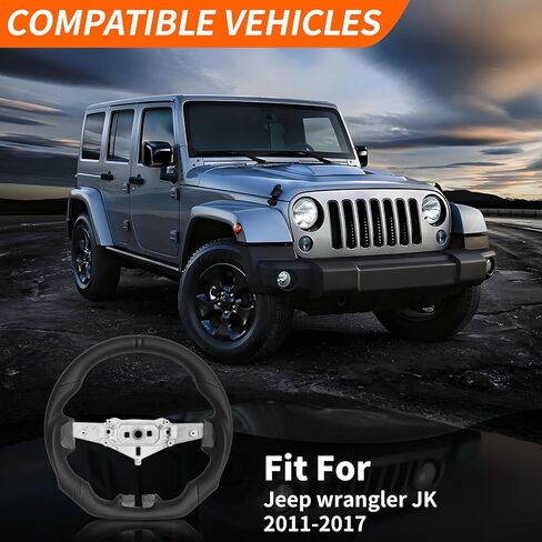 عجلة قيادة جلدية كاملة، عجلة قيادة جلدية مثقبة على شكل حرف D مناسبة لسيارة جيب رانجلر JK 2011-2017 in Kuwait