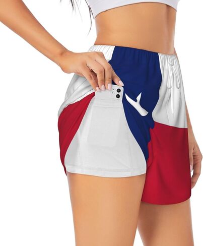 Texas State Flag Print Athletic Shorts for Women Running Workout Gym Shorts Womens Shorts with Pockets in Saudi Arabia