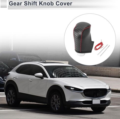 Gear Shift Knob Cover for Mazda CX-30 2020-2021 Anti-Slip Stick Shifting Handle Protector Faux Leather 1 Pc Black Carbon Fiber Red in Saudi Arabia
