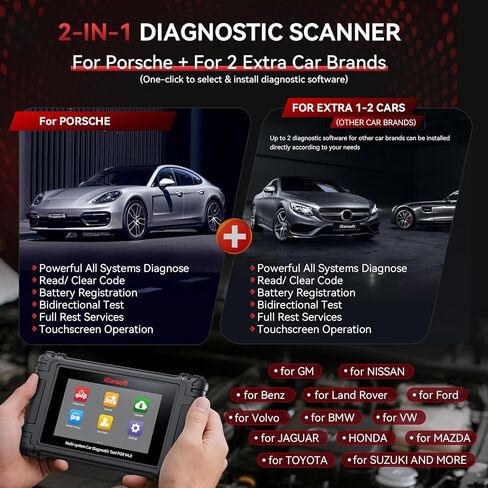 أداة تشخيص ثنائية الاتجاه iCarsoft POR V4.0 لبورشه + علامتين تجاريتين إضافيتين للسيارات، وماسح ضوئي OBD2 مع 1333 عنصر اختبار / 26 خدمة (177 خدمة فرعية) / 66 خدمة إضافية / تحديث مجاني لتسجيل البطارية in Saudi Arabia