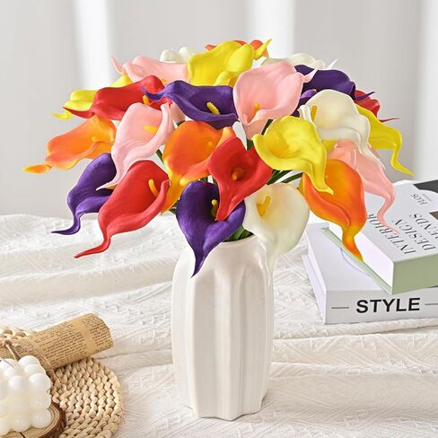 Yastouay 24 Pcs Calla Lily Artificial Flowers, Real Touch Pure White Artificial Flowers Wedding Bouquet, Real Look Fake Flowers for Wedding Home Indoor Outdoor Centerpiece Decor in Saudi Arabia