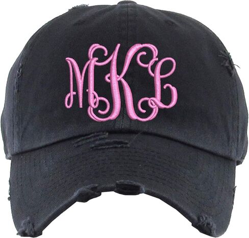 Sew Vivid Designs Monogram Hat | Distressed Baseball Cap or Ponytail Hat | Women's Custom Embroidered Cap in Kuwait