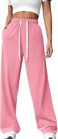 PAODIKUAI Women's Wide Leg Sweatpants Elastic Drawstring High Waisted Straight Leg Lounge Pants with Pockets in Kuwait