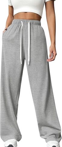 PAODIKUAI Women's Wide Leg Sweatpants Elastic Drawstring High Waisted Straight Leg Lounge Pants with Pockets in Saudi Arabia