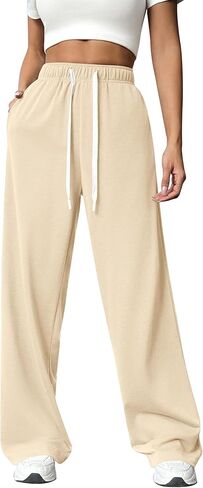 PAODIKUAI Women's Wide Leg Sweatpants Elastic Drawstring High Waisted Straight Leg Lounge Pants with Pockets in Saudi Arabia