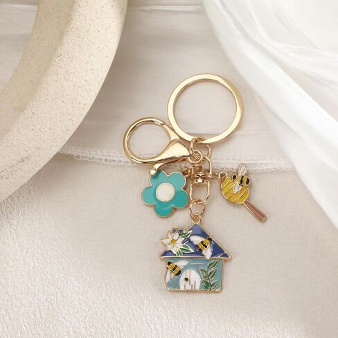 House Keychain,Bee Keychain with Flower Charm for Handbag,Bee Gifts for Women Friends Daugther Birthday Christmas in Saudi Arabia