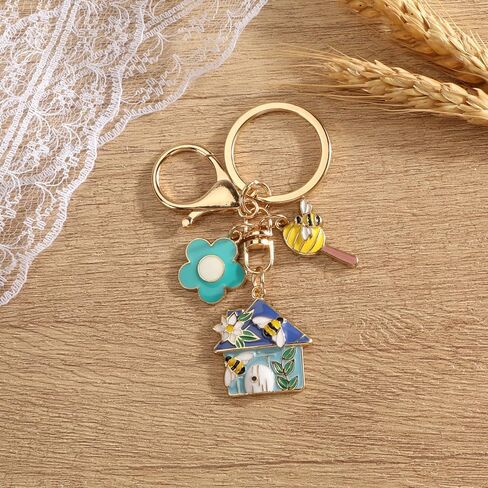 House Keychain,Bee Keychain with Flower Charm for Handbag,Bee Gifts for Women Friends Daugther Birthday Christmas in Saudi Arabia