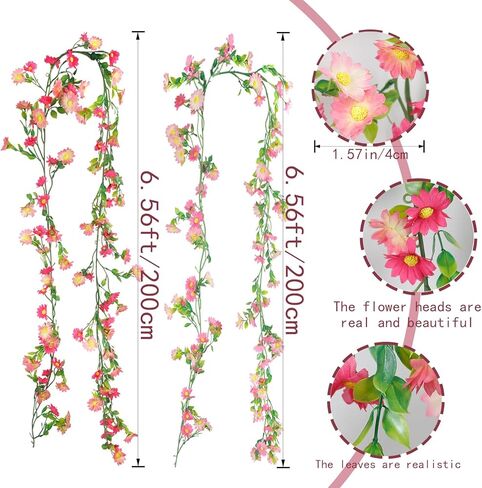 CISDUEO 4 Pcs Artificial Daisy Flowers Vine Silk Flower Garland Spring Fake Flower Vine Hanging Ivy with Pink Daisy Flowers Green Leaves for Wall Party Wedding Arch Floral Decor Home Indoor Outdoor in Kuwait