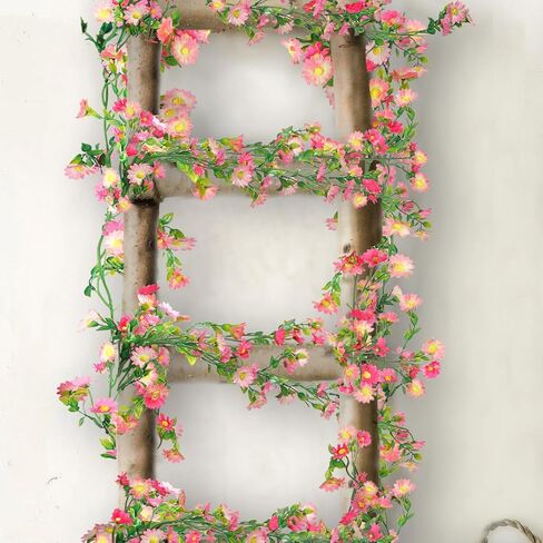 CISDUEO 4 Pcs Artificial Daisy Flowers Vine Silk Flower Garland Spring Fake Flower Vine Hanging Ivy with Pink Daisy Flowers Green Leaves for Wall Party Wedding Arch Floral Decor Home Indoor Outdoor in Kuwait