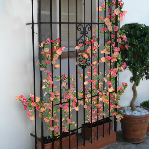 CISDUEO 4 Pcs Artificial Daisy Flowers Vine Silk Flower Garland Spring Fake Flower Vine Hanging Ivy with Pink Daisy Flowers Green Leaves for Wall Party Wedding Arch Floral Decor Home Indoor Outdoor in Kuwait