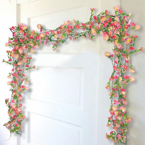 CISDUEO 4 Pcs Artificial Daisy Flowers Vine Silk Flower Garland Spring Fake Flower Vine Hanging Ivy with Pink Daisy Flowers Green Leaves for Wall Party Wedding Arch Floral Decor Home Indoor Outdoor in Kuwait