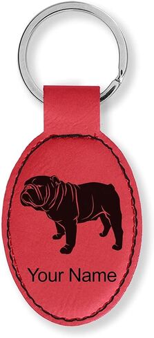 LaserGram Oval Keychain, Bulldog Dog, Personalized Engraving Included in Saudi Arabia