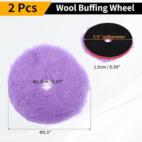 2PCS Wool Polishing Pads, 5.5 Inch Wool Buffing Wheel with Hook and Loop for Car Buffer Polisher Attachment, Purple in Kuwait