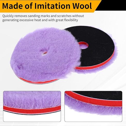 2PCS Wool Polishing Pads, 5.5 Inch Wool Buffing Wheel with Hook and Loop for Car Buffer Polisher Attachment, Purple in Kuwait