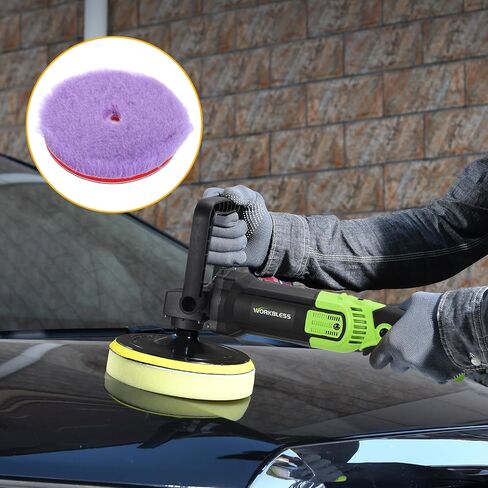 2PCS Wool Polishing Pads, 5.5 Inch Wool Buffing Wheel with Hook and Loop for Car Buffer Polisher Attachment, Purple in Kuwait