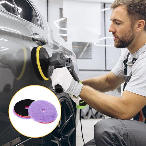 2PCS Wool Polishing Pads, 5.5 Inch Wool Buffing Wheel with Hook and Loop for Car Buffer Polisher Attachment, Purple in Kuwait