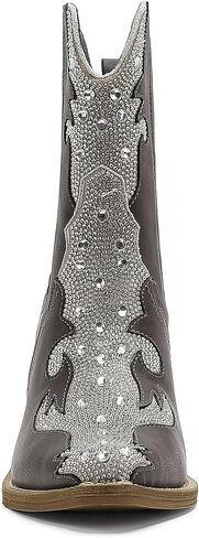 Women's Embellished Western Booties Cowboy Boots Cowgirl Boots Pointed Toe Boots Stacked Block Heel Boots in Saudi Arabia