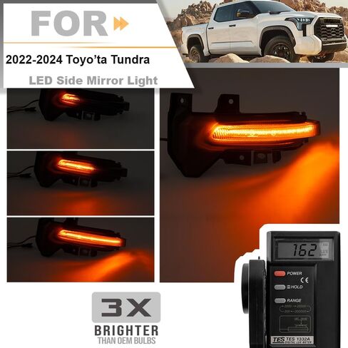 مصباح إشارة الانعطاف الجانبي LED متسلسل لـ 2022-2024 Toyo'ta Tundra Sequoia شرائط LED كهرمانية ديناميكية رؤية جانبية مرآة وامضة مؤشر مصباح عدسة مدخنة على الطراز الأوروبي in Saudi Arabia