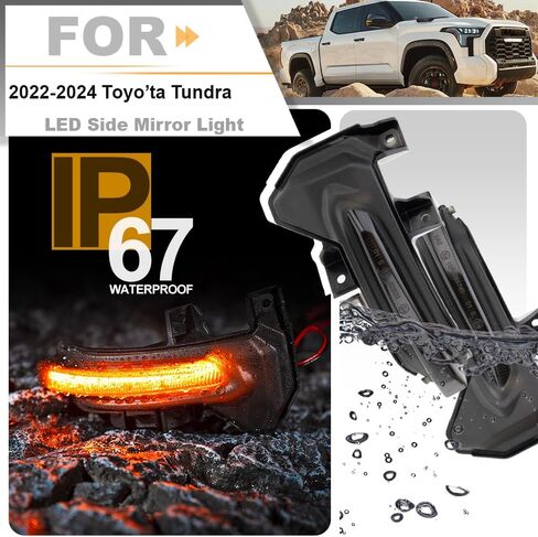 مصباح إشارة الانعطاف الجانبي LED متسلسل لـ 2022-2024 Toyo'ta Tundra Sequoia شرائط LED كهرمانية ديناميكية رؤية جانبية مرآة وامضة مؤشر مصباح عدسة مدخنة على الطراز الأوروبي in Saudi Arabia